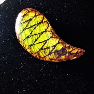 Vintage Alice Lund Pottery Mid Century Lime Green Brown Brooch Tear Drop…